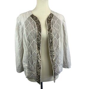 Chicos Linen Jacket Embroidered Beaded Lightweight Open Cardigan Womens 2